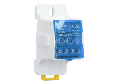 Bloque de terminales de riel DIN para distribución 80A