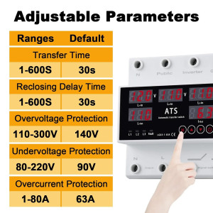 Conmutador automático 1 Polo entre tres fuentes con pantalla LED